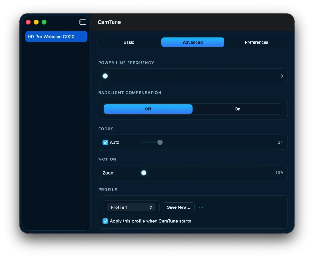 camtune webcam settings advanced