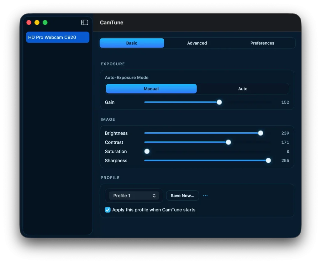 camtune webcam settings basic